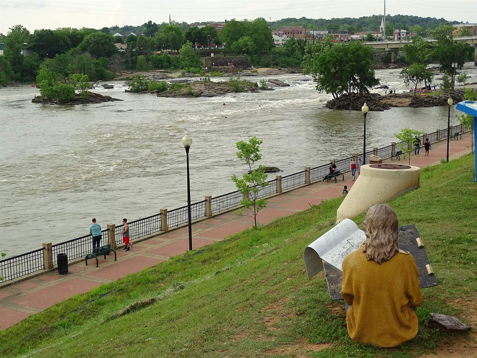 Chattahoochee Riverwalk and river rapids in downtown Columbus, Georgia
