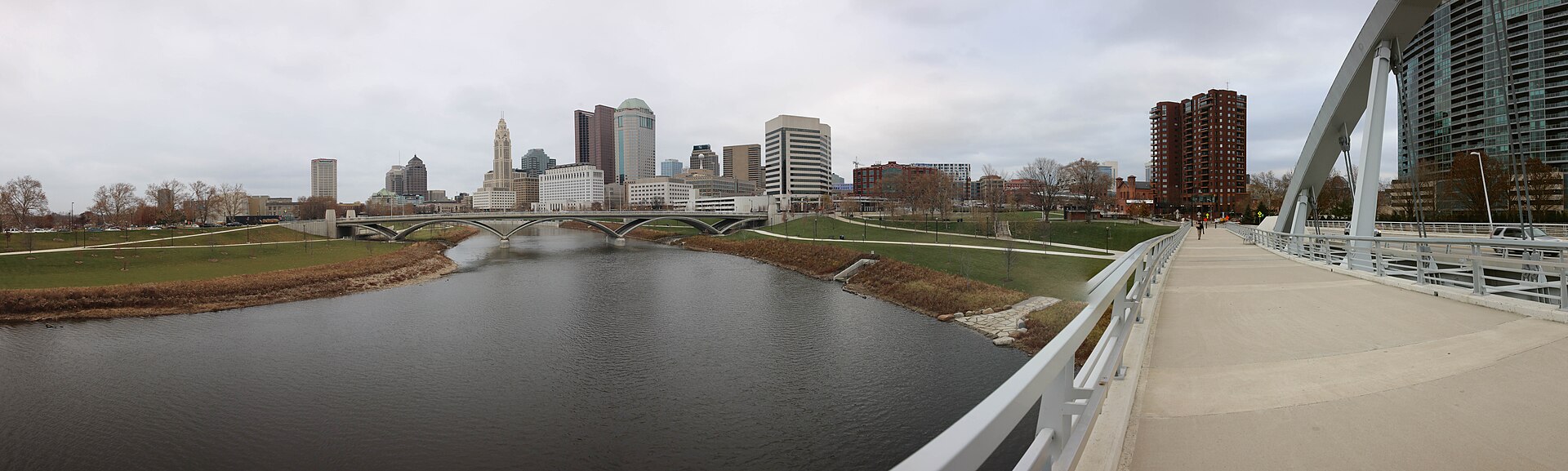 Columbus skyline over the Scioto River from the Main Street bridge