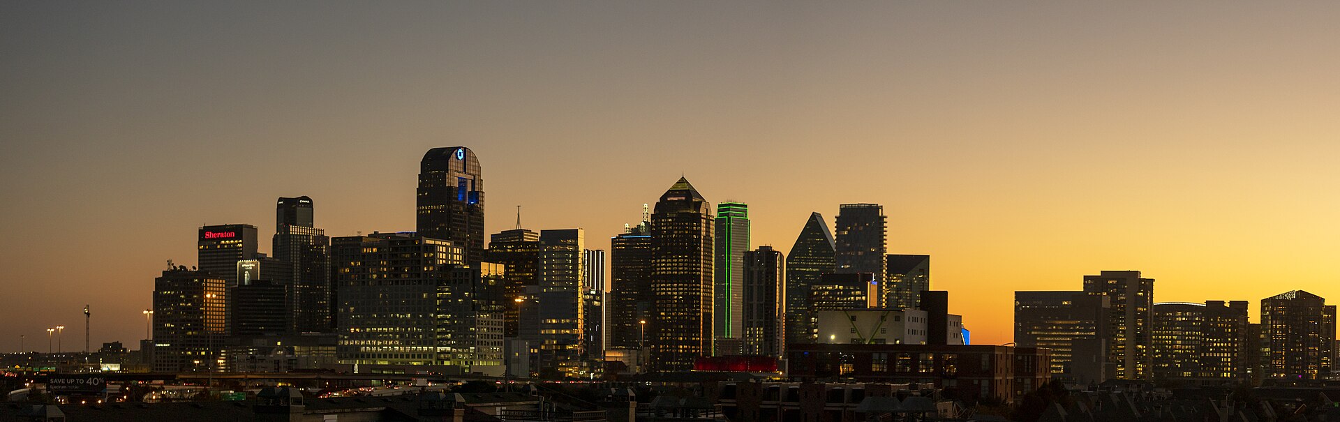 Dallas skyline silhouetted at dusk