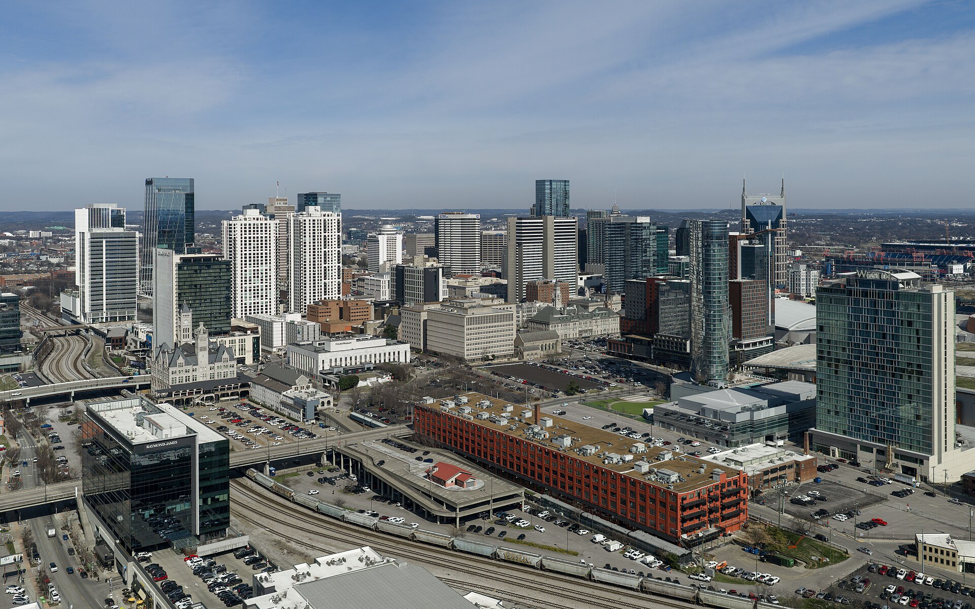 Aerial view of the downtown Nashville skyline