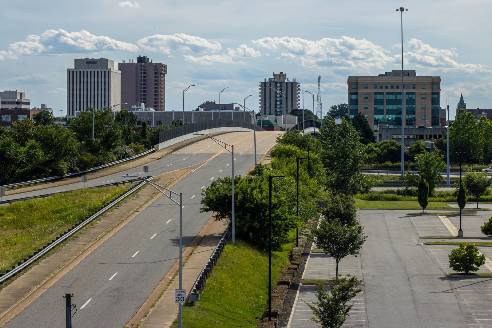 Downtown Newport News, Virginia skyline on a clear summer day
