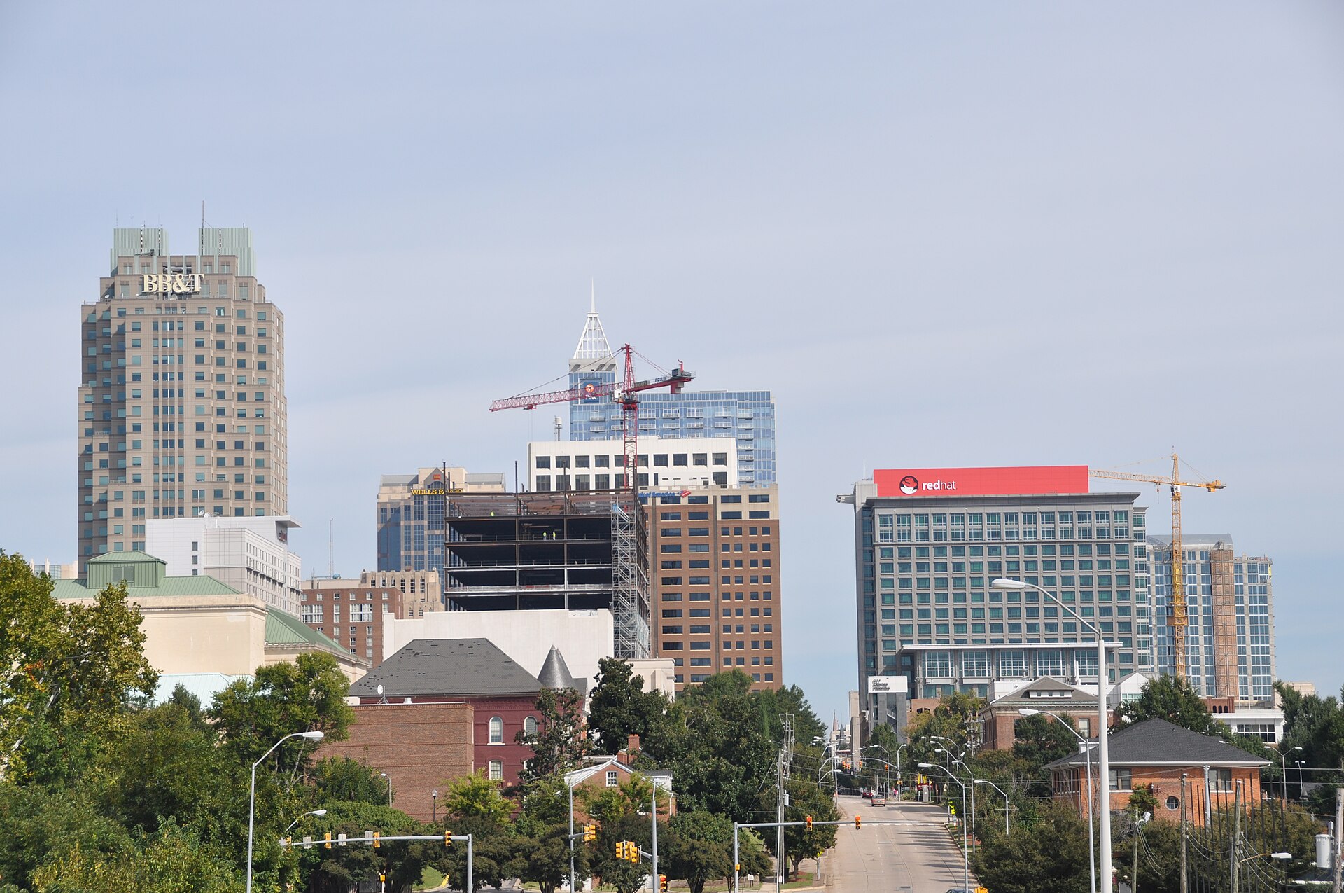 Downtown Raleigh skyline with construction cranes