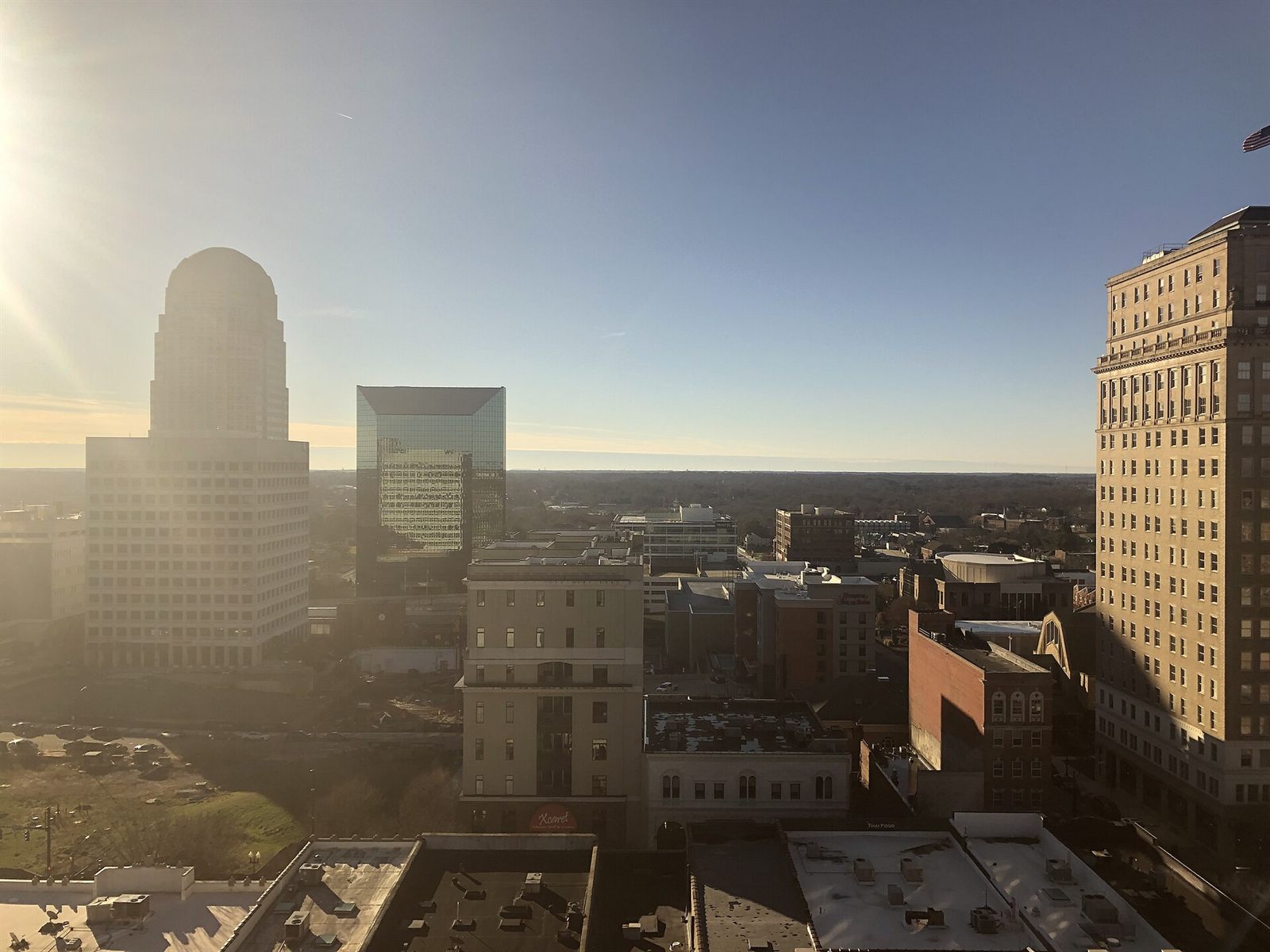 Downtown Winston-Salem, NC skyline with the Wells Fargo Center dome